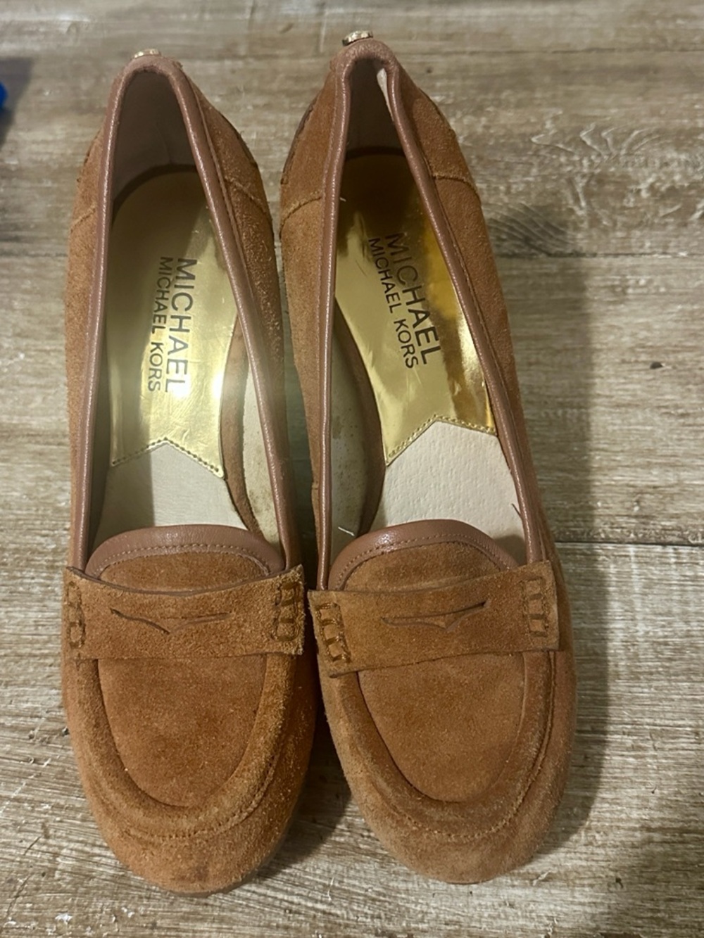 Michael Kors Rory suede platform wedge loafers size 6